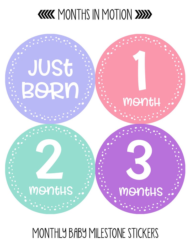 Months in Motion Baby Monthly Stickers - Baby Milestone Stickers - Newborn Girl Stickers - Month Stickers for Baby Girl - Baby Girl Stickers - Newborn Monthly Milestone Stickers - Set of 20 - Image 2